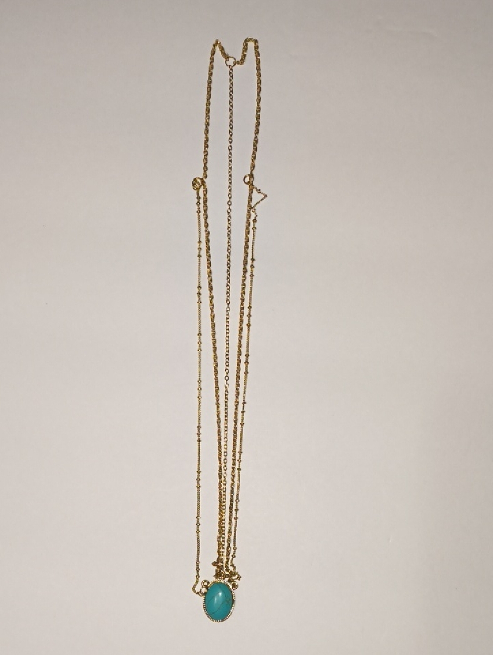 Gold-Tone Layered Necklace with Turquoise Oval Pendant